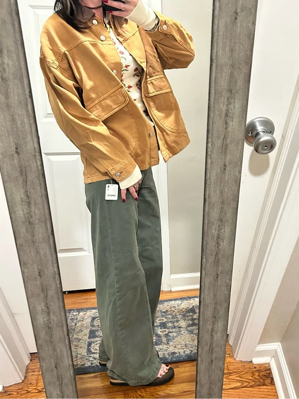 NEW Free People We The Free Oversized Lemon Denim Jacket in Meerkat